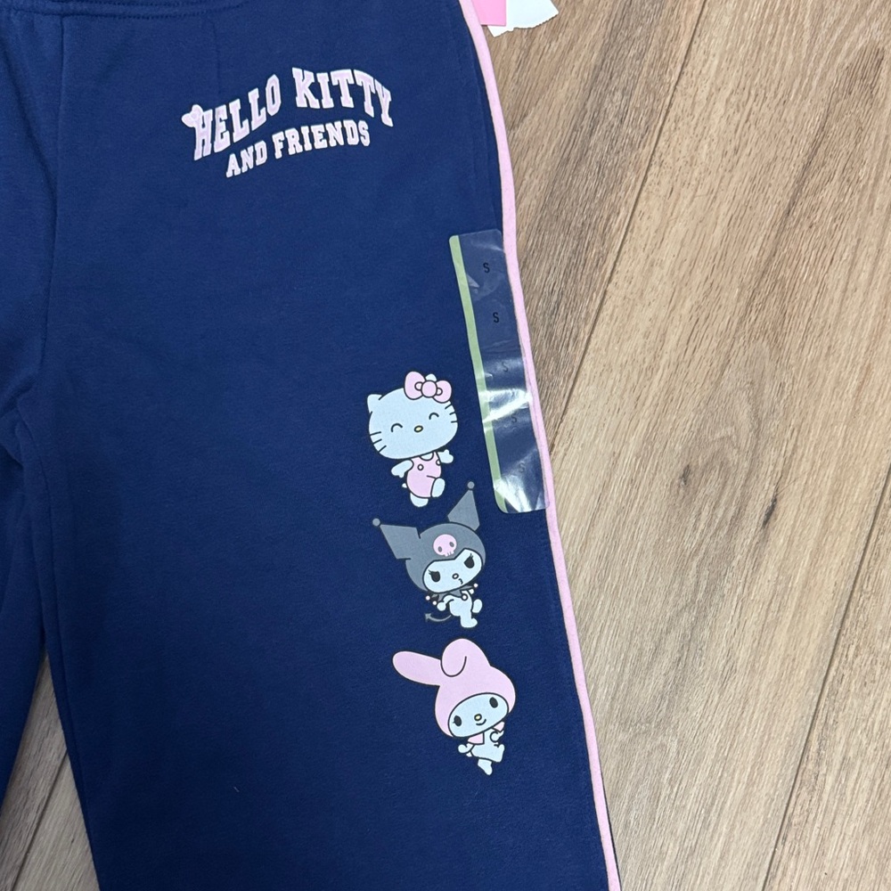 Hello Kitty NWT S (M good) fleece lined Navy & pink straight leg jogger sweats - Picture 3 of 6